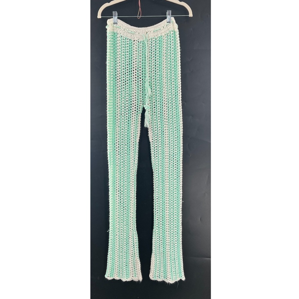 C.H.Y fashion mint green crochet pants swim coverup boho festival bell bottom S